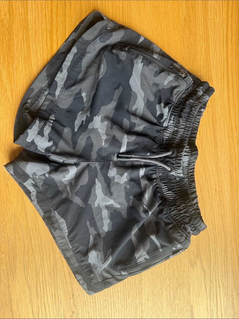 Girls Black Camo Athletic Shorts - Elastic Waist & Zip Pockets